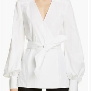 Carolina Herrera White Wrap Tie-Waist Blouse